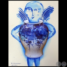 La Primavera - Serie AZUL dibujo sobre papel de Ricardo Migliorisi - Año: 2018